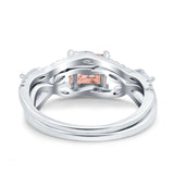 Two Piece Bridal Set Art Deco Princess Cut Wedding Engagement Marquise Round Simulated Cubic Zirconia 925 Sterling Silver