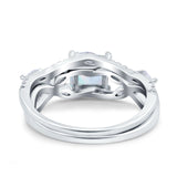 Two Piece Bridal Set Art Deco Princess Cut Wedding Engagement Marquise Round Simulated Cubic Zirconia 925 Sterling Silver