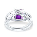 Two Piece Art Deco Emerald Cut Wedding Engagement Ring Marquise Simulated Cubic Zirconia 925 Sterling Silver