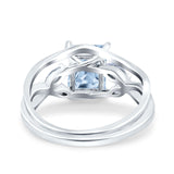 Two Piece Art Deco Emerald Cut Wedding Engagement Ring Marquise Simulated Cubic Zirconia 925 Sterling Silver