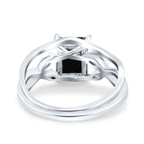 Two Piece Art Deco Emerald Cut Wedding Engagement Ring Marquise Simulated Cubic Zirconia 925 Sterling Silver
