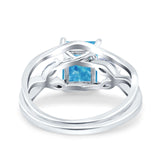 Two Piece Art Deco Emerald Cut Wedding Engagement Ring Marquise Simulated Cubic Zirconia 925 Sterling Silver