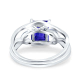 Two Piece Art Deco Emerald Cut Wedding Engagement Ring Marquise Simulated Cubic Zirconia 925 Sterling Silver