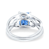 Two Piece Art Deco Emerald Cut Wedding Engagement Ring Marquise Simulated Cubic Zirconia 925 Sterling Silver