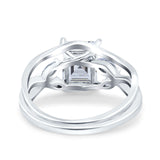 Two Piece Art Deco Emerald Cut Wedding Engagement Ring Marquise Simulated Cubic Zirconia 925 Sterling Silver