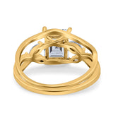 Two Piece Art Deco Emerald Cut Wedding Engagement Ring Marquise Simulated Cubic Zirconia 925 Sterling Silver