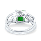 Two Piece Art Deco Emerald Cut Wedding Engagement Ring Marquise Simulated Cubic Zirconia 925 Sterling Silver