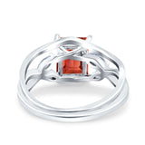 Two Piece Art Deco Emerald Cut Wedding Engagement Ring Marquise Simulated Cubic Zirconia 925 Sterling Silver