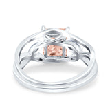 Two Piece Art Deco Emerald Cut Wedding Engagement Ring Marquise Simulated Cubic Zirconia 925 Sterling Silver