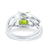 Two Piece Art Deco Emerald Cut Wedding Engagement Ring Marquise Simulated Cubic Zirconia 925 Sterling Silver