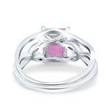 Two Piece Art Deco Emerald Cut Wedding Engagement Ring Marquise Simulated Cubic Zirconia 925 Sterling Silver