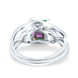 Two Piece Art Deco Emerald Cut Wedding Engagement Ring Marquise Simulated Cubic Zirconia 925 Sterling Silver
