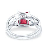 Two Piece Art Deco Emerald Cut Wedding Engagement Ring Marquise Simulated Cubic Zirconia 925 Sterling Silver