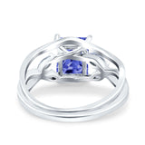 Two Piece Art Deco Emerald Cut Wedding Engagement Ring Marquise Simulated Cubic Zirconia 925 Sterling Silver