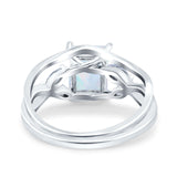 Two Piece Art Deco Emerald Cut Wedding Engagement Ring Marquise Simulated Cubic Zirconia 925 Sterling Silver