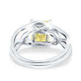 Two Piece Art Deco Emerald Cut Wedding Engagement Ring Marquise Simulated Cubic Zirconia 925 Sterling Silver