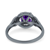 Halo Art Deco Wedding Engagement Ring Round Simulated Cubic Zirconia 925 Sterling Silver