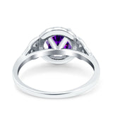 Halo Art Deco Wedding Engagement Ring Round Simulated Cubic Zirconia 925 Sterling Silver