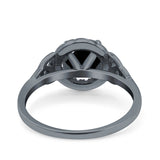 Halo Art Deco Wedding Engagement Ring Round Simulated Cubic Zirconia 925 Sterling Silver