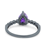 Teardrop Art Deco Pear Wedding Engagement Ring Round Simulated Cubic Zirconia 925 Sterling Silver