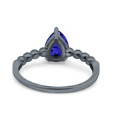 Teardrop Art Deco Pear Wedding Engagement Ring Round Simulated Cubic Zirconia 925 Sterling Silver