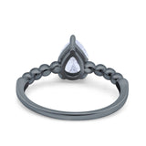 Teardrop Art Deco Pear Wedding Engagement Ring Round Simulated Cubic Zirconia 925 Sterling Silver