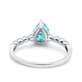 Teardrop Art Deco Pear Wedding Engagement Ring Round Simulated Cubic Zirconia 925 Sterling Silver
