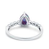 Teardrop Art Deco Pear Wedding Engagement Ring Round Simulated Cubic Zirconia 925 Sterling Silver