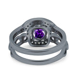 Two Piece Art Deco Wedding Engagement Bridal Set Ring Band Round Simulated Cubic Zirconia 925 Sterling Silver