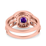 Two Piece Art Deco Wedding Engagement Bridal Set Ring Band Round Simulated Cubic Zirconia 925 Sterling Silver