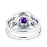 Two Piece Art Deco Wedding Engagement Bridal Set Ring Band Round Simulated Cubic Zirconia 925 Sterling Silver