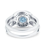 Two Piece Art Deco Wedding Engagement Bridal Set Ring Band Round Simulated Cubic Zirconia 925 Sterling Silver