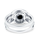Two Piece Art Deco Wedding Engagement Bridal Set Ring Band Round Simulated Cubic Zirconia 925 Sterling Silver