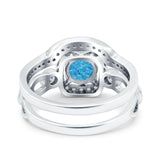 Two Piece Art Deco Wedding Engagement Bridal Set Ring Band Round Simulated Cubic Zirconia 925 Sterling Silver