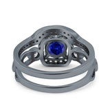 Two Piece Art Deco Wedding Engagement Bridal Set Ring Band Round Simulated Cubic Zirconia 925 Sterling Silver