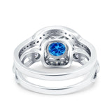 Two Piece Art Deco Wedding Engagement Bridal Set Ring Band Round Simulated Cubic Zirconia 925 Sterling Silver