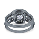 Two Piece Art Deco Wedding Engagement Bridal Set Ring Band Round Simulated Cubic Zirconia 925 Sterling Silver