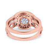 Two Piece Art Deco Wedding Engagement Bridal Set Ring Band Round Simulated Cubic Zirconia 925 Sterling Silver