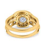 Two Piece Art Deco Wedding Engagement Bridal Set Ring Band Round Simulated Cubic Zirconia 925 Sterling Silver