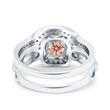 Two Piece Art Deco Wedding Engagement Bridal Set Ring Band Round Simulated Cubic Zirconia 925 Sterling Silver
