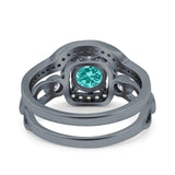 Two Piece Art Deco Wedding Engagement Bridal Set Ring Band Round Simulated Cubic Zirconia 925 Sterling Silver
