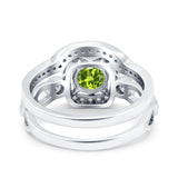 Two Piece Art Deco Wedding Engagement Bridal Set Ring Band Round Simulated Cubic Zirconia 925 Sterling Silver