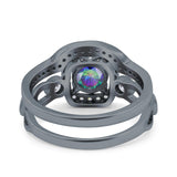 Two Piece Art Deco Wedding Engagement Bridal Set Ring Band Round Simulated Cubic Zirconia 925 Sterling Silver