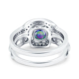 Two Piece Art Deco Wedding Engagement Bridal Set Ring Band Round Simulated Cubic Zirconia 925 Sterling Silver