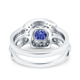 Two Piece Art Deco Wedding Engagement Bridal Set Ring Band Round Simulated Cubic Zirconia 925 Sterling Silver