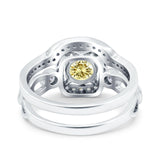 Two Piece Art Deco Wedding Engagement Bridal Set Ring Band Round Simulated Cubic Zirconia 925 Sterling Silver