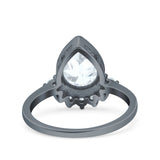 Art Deco Solitaire Accent Pear Wedding Engagement Bridal Ring Band Round Simulated Cubic Zirconia 925 Sterling Silver