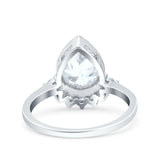 Art Deco Solitaire Accent Pear Wedding Engagement Bridal Ring Band Round Simulated Cubic Zirconia 925 Sterling Silver