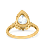 Art Deco Solitaire Accent Pear Wedding Engagement Bridal Ring Band Round Simulated Cubic Zirconia 925 Sterling Silver