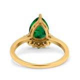 Teardrop Art Deco Pear Wedding Engagement Ring Round Simulated Cubic Zirconia 925 Sterling Silver